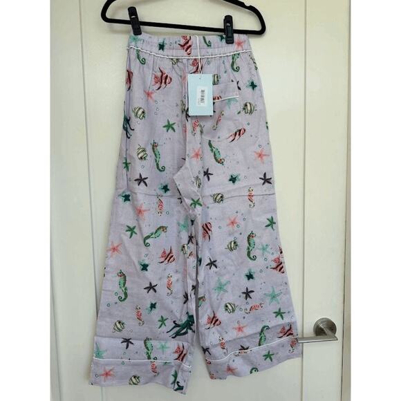 NWT Hill House Sea Creatures Linen Purple Wide Leg The Skylar Pants Size S - Picture 4 of 7